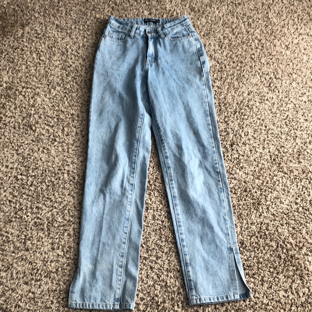 PrettyLittleThing Jeans SZ 00 Petite Split Hem Blue